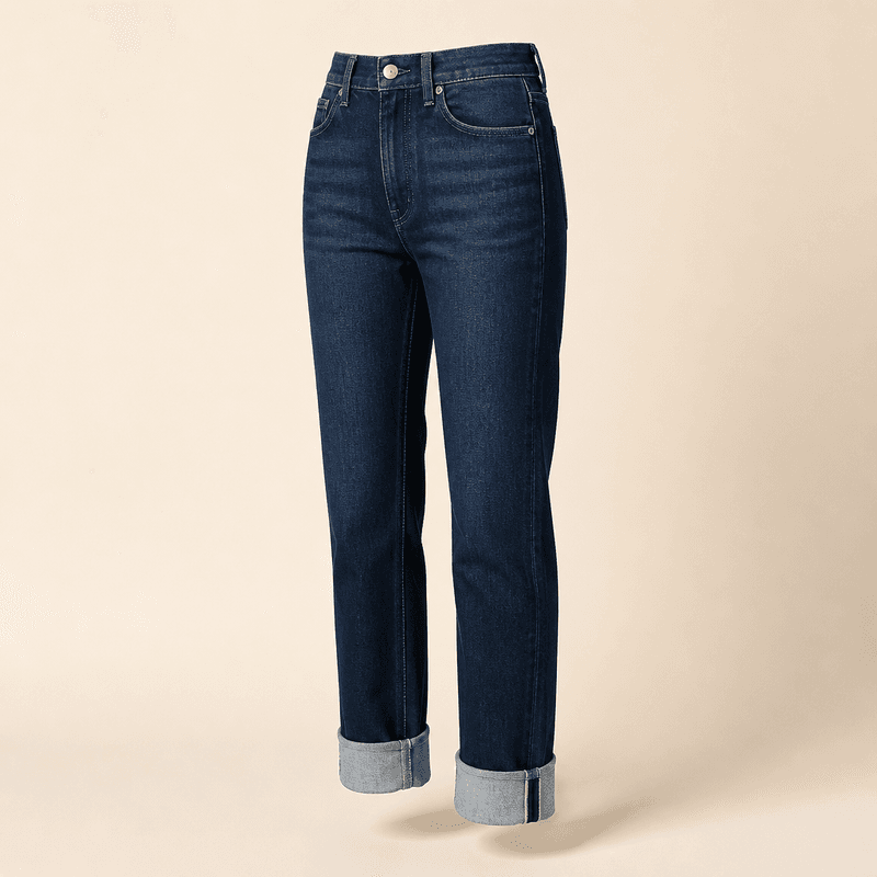 Calça com Barra Virada Jeans - Jeans Escuro