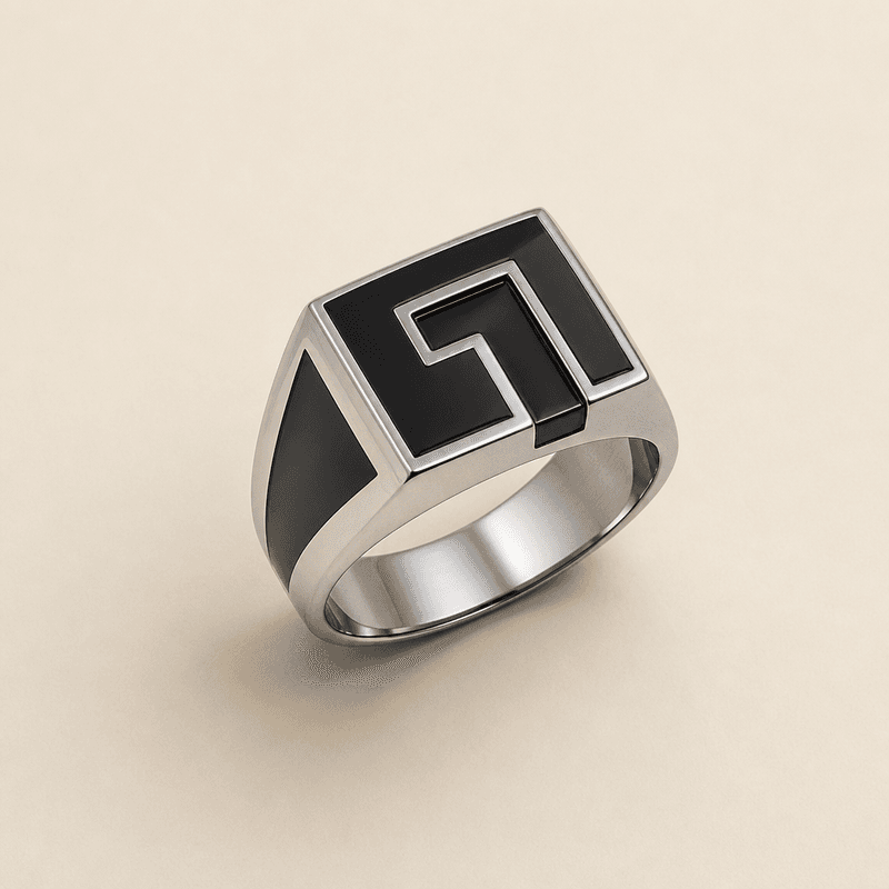 Anel Square em Prata 925 com Ródio Negro e Esmalte