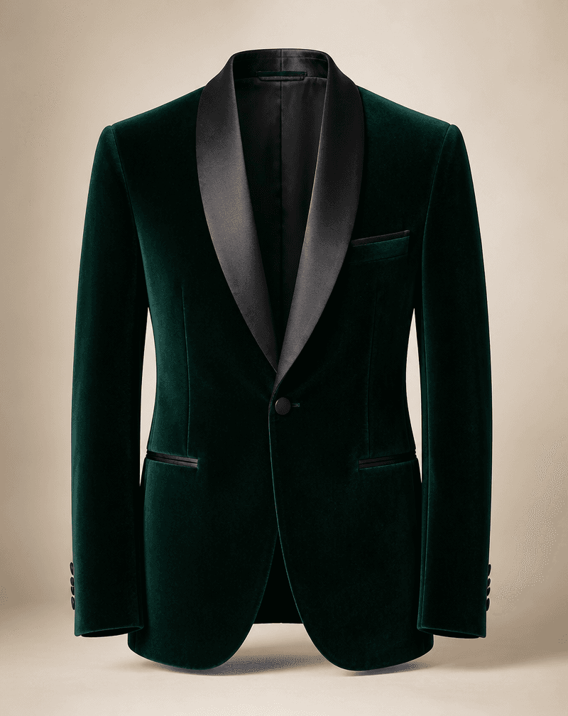 Blazer Smoking em Veludo Verde Escuro