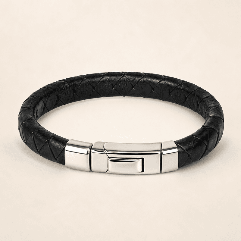 Pulseira Masculina em Couro e Aço