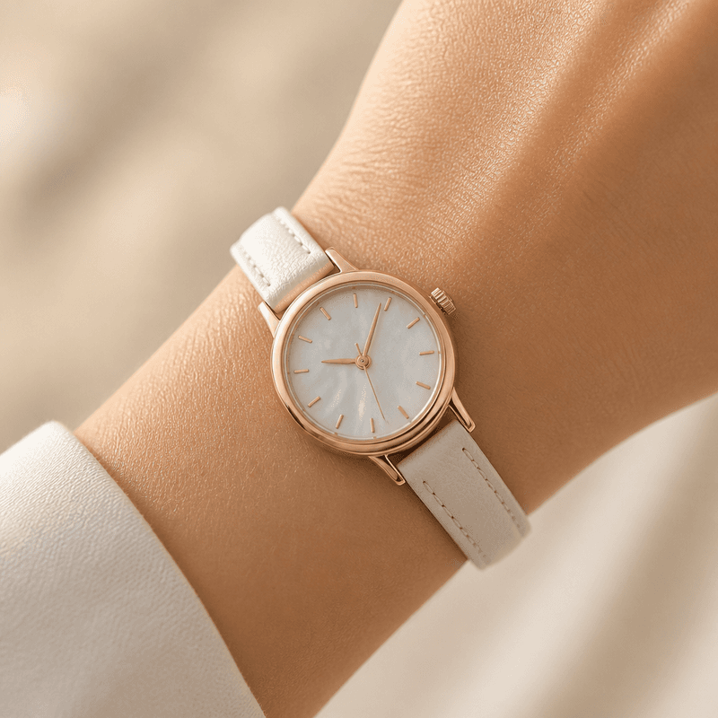 Relógio Feminino Slim Couro Branco Ouro Rosé — vista alternativa